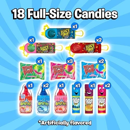 Candy Variety Pack, 18 Count Assorted Lollipops, Bulk Individually Wrapped Ring Pop, Push Pop, Baby Bottle Pop & Juicy Drop, Ideal for Birthdays, Party Favors for Kids & Hard Candy Gifts, 1.7 pounds thumbnail 3