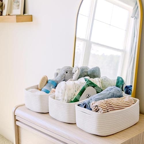 NaturalCozy 11.8"x8"x4.5” Storage Baskets for Shelves 3 Pack | Cotton Rope Woven Small Baskets for Organizing | Small Storage Bins for Nursery, Bathroom, Closet, Cube Shelf, Decorative, Gift Basket thumbnail 8