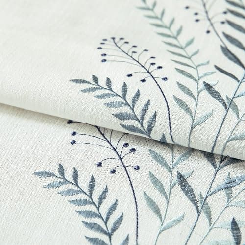 VOGOL Blue Leaf Embroidered Tablecloth, Linen Textured Rectangle Waterproof Wrinkle Free Table Cover for Family Dinner Table or Outdoor Gathering, 55 x 102 Inches thumbnail 5