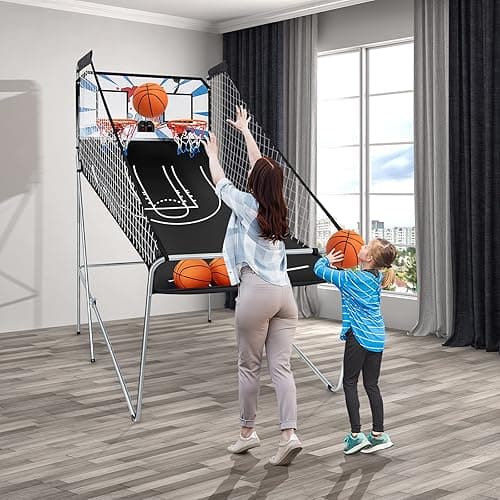 Giantex Folding Basketball Arcade Game - Electronic Hoop with 8 Game Modes, 4 Balls, 2 Hoops, Air Pump, LCD Scoreboard - For Adults & Kids thumbnail 9