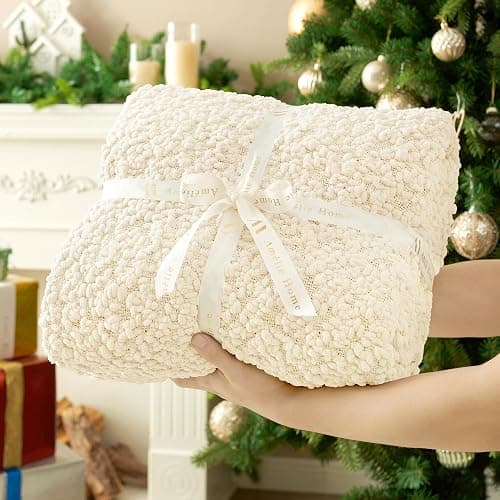 Amélie Home Knit Throw Blanket with Tassels for Couch, Luxury Boho Throw Blanket for Summer Ivory, 50"x60" thumbnail 5