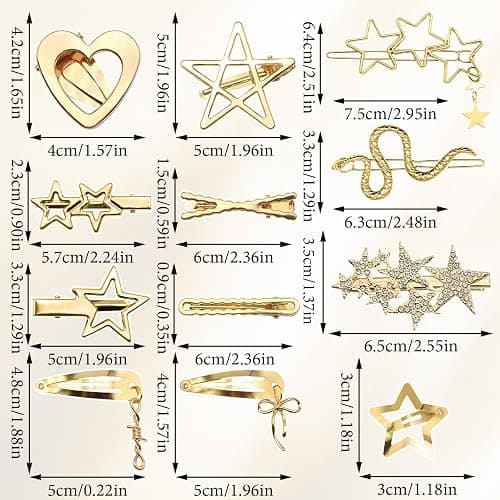 SAWINDA 15Pcs Gold Snake Star Hair Clips Y2k Snap Hair Barrettes for Women Water Drop Non Slip Hair Pins Christmas Metal Heart Clips for Hair Cute Cool Y2k 2000s Accessories for Girls thumbnail 4