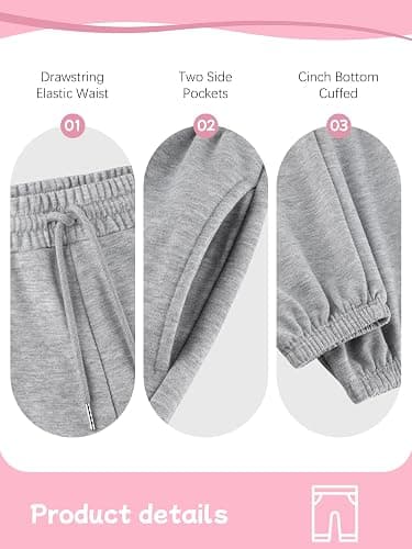 Aocku 3 Pack Girls Sweatpants Girls Joggers Pants Athletic Waisted Sweatpants for Kids Youth with Pocket Drawstring thumbnail 4
