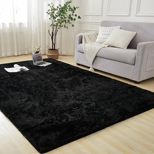Andency Black Soft Area Rugs for Living Room Bedroom, 4x6 Fluffy Shaggy Bedside Rug, Non-Slip Large Shag Fuzzy Plush Carpets for Bedroom Kids Dorm Nursery Home Decor Aesthetic - Image 1