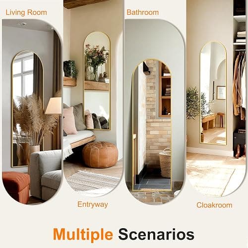 TRAHOME Arched Full Length Mirror, 56"x15" Standing Body Mirror for Wall, with Aluminum Alloy Frame for Bedroom, Living Room, Dressing Room(Gold) thumbnail 6