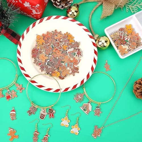 MARFOREVER Gingerbread Man Snowman Charms, 120 PCS Christmas Charms for Jewelry Making, Assorted Enamel Winter Gingerbread Man Xmas Charm Pendants for DIY Bracelet Necklace Earrings Making Supplies thumbnail 2