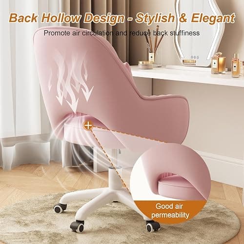 WXJHL Mid-Back Velvet Desk Chair, Height Adjustable Swivel Vanity Chair with Wheels, Rolling Accent Chair for Home Office, Bedroom, Living Room, Pink thumbnail 5