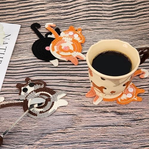 Cat Gifts for Cat Lovers 3PCS Cat Coaster Woven Creative Cute Cat Coaster Insulation Coaster Coffee and Tea Coaster Desktop Gifts thumbnail 9