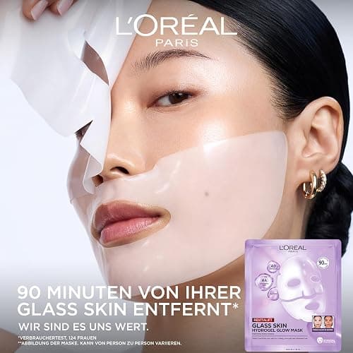 L'Oréal Paris Glass Skin Hydrogel 4er Maskenbox, für aufgepolsterte & glowy Haut, feuchtigkeitsspendend & glättend, [mit Hyaluronsäure], Revitalift Filler, Vorteilsset, 100g thumbnail 2