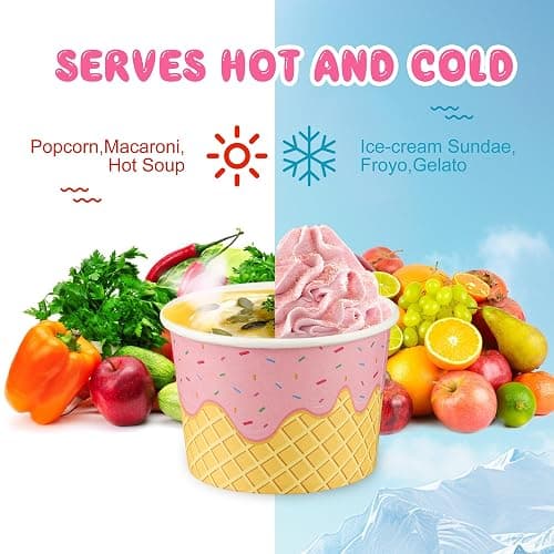50 Pack Paper Ice Cream Cups 9oz Dessert Paper Bowls Disposable Ice Cream Party Bowls 2 Designs Treat Snack Cups for Hot or Cold Food Sundae Frozen Yogurt Soup Party Supplies thumbnail 5