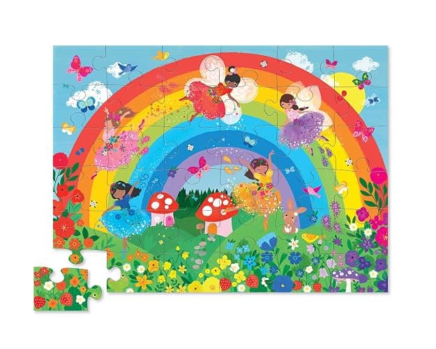 Crocodile Creek 36-Piece Jigsaw Floor Puzzle - Fun Floor Puzzles for Kids Ages 3-5 - Heavy-Duty Shaped Box for Storage - Over The Rainbow - 27" W x 20" H Finished thumbnail 4