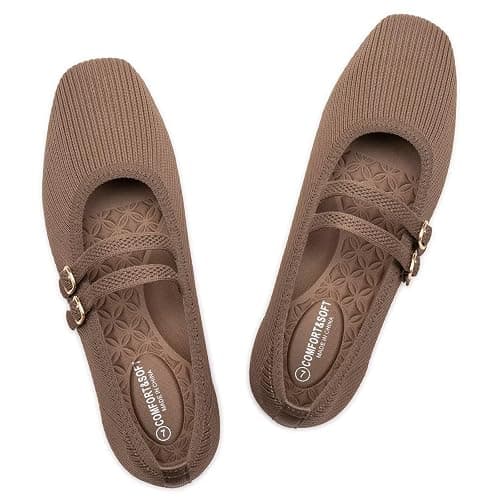 Frank Mully Women's Flats Square Toe Mary Jane Shoes Ballet Flats with Strap Comfortable Slip On Knit Shoes Dressy Casual - Image 1