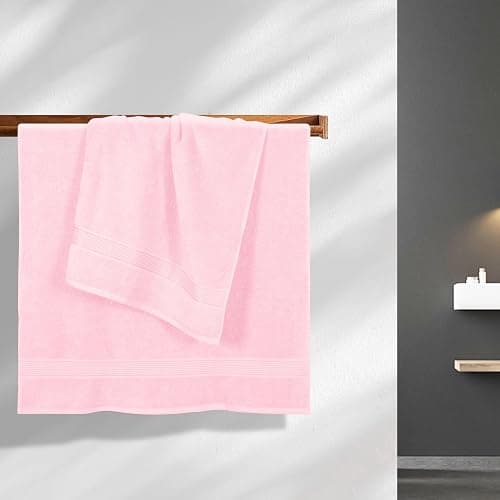 Belizzi Home Cotton 2 Pack Oversized Bath Towel Set 28x55 inches, Large Bath Towels, Ultra Absorbant Compact Quickdry & Lightweight Towel, Ideal for Gym Travel Camp Pool - Pink - Pink thumbnail 2