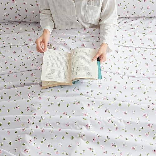 Mooreeke Floral Queen Sheets, Soft Breathable Microfiber Vintage Printed Bed Sheet Set, Deep Pocket Non-Slip Fitted Sheet Included, Flower Leaf Pattern thumbnail 8