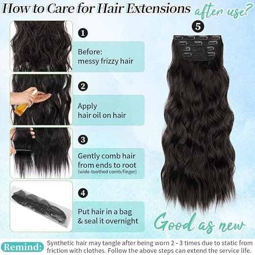 KooKaStyle Clip in Synthetic Hair Extensions Long Wavy 4PCS Thick Hairpieces Dark Brown 6# Fiber Double Weft Natural Hair Extensions 24 Inch for Women thumbnail 7