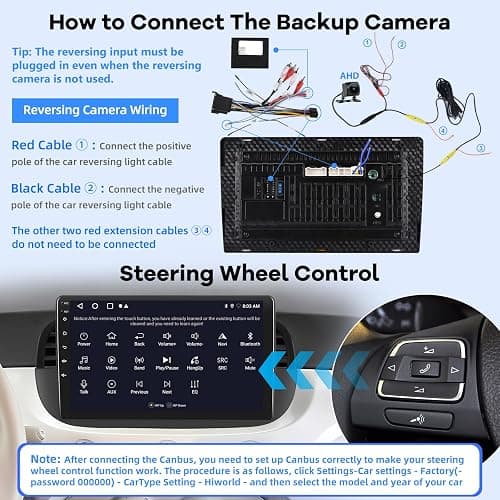 [2G+64G] Radio for Fiat 500 2007-2015, Android Fiat 500 Car Stereo with 9 inch Touch Screen, Wireless Carplay/Android Auto/1080P/Bluetooth/WiFi +AHD Backup Camera thumbnail 7