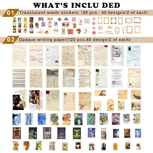 Draupnir 200pcs Vintage Junk Journal Supplies,Scrapbook Supplies Scrapbooking Paper and Stickers Ephemera For Art Aesthetic Journaling Kit Collage(Art) thumbnail 2