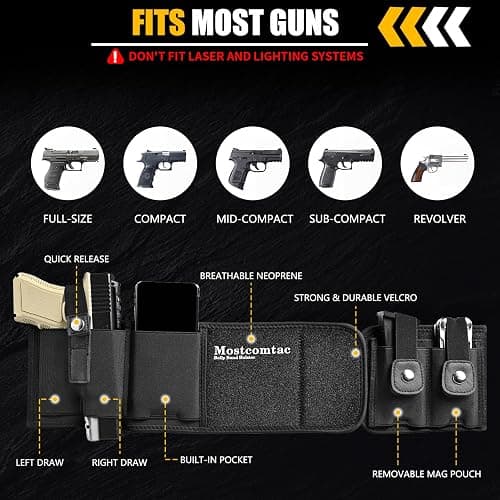 Mostcomtac Belly Band Holster for Men & Women - Breathable Neoprene Gun Holster, Multi - Pocket Tactical Belt for Outdoors, Fits G17-43x, Taurus G3C, G2C and Most 9mm and 380 Handguns thumbnail 5