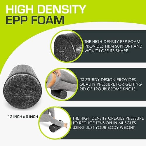 ProsourceFit High Density Foam Rollers 12 - inches long, Firm Full Body Athletic Massage Tool for Back Stretching, Yoga, Pilates, Post Workout Muscle Recuperation, Black thumbnail 3