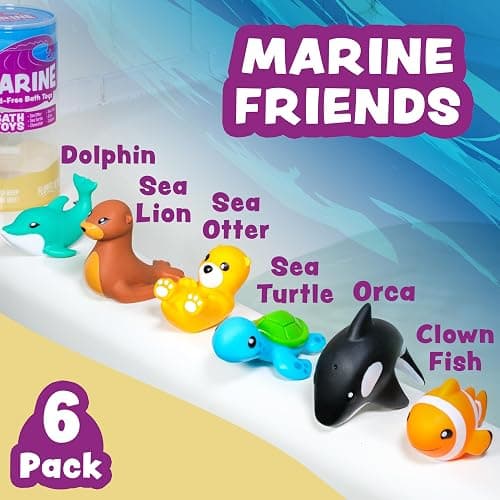Tub Works® Marine™ Mold Free Bath Toys, 6 Pack | Sealed, No Hole Bath Toys Design Keeps Moisture Out | Soft, Squeezable & Float on Water | Easy-Grip Baby & Toddler Bath Toy Set | Great Baby Pool Toys thumbnail 3
