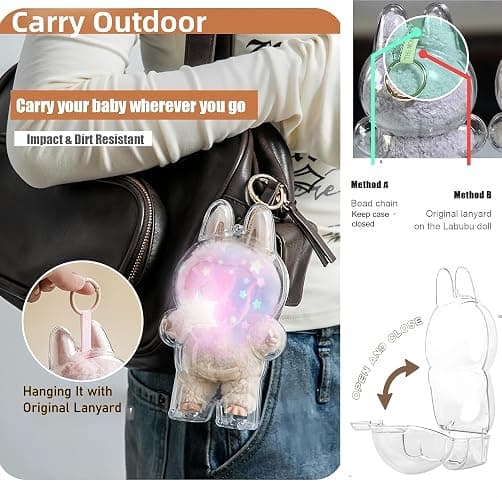 HD Clear Figure Display Protective Case Compatible with LABUB The Monsters Big into Energy and Let's Checkmate, Fall in Wild,Acrylic Case with Silicone Strap- Standing Case (Doll Not Include) thumbnail 5