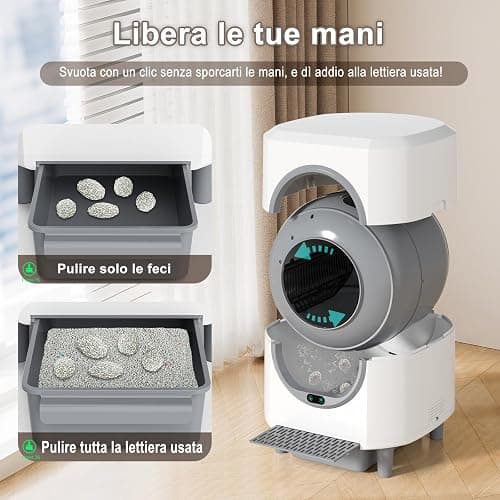Ellenpent Lettiera Gatto Autopulente Silenziosa, Anti-Perdite/Schiacciamento/Odore, Lettiera Automatica Wifi per Gatti con APP, 90L Per Più Gatti, Svuotamento Con Un Solo Tasto, Facile da Pulire thumbnail 7