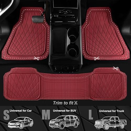 CAR PASS Heavy Duty Rubber Car Floor Mats, Waterproof Universal Trim-to-Fit Car Mats All Weather Floor Mats for SUV Truck Sedan, Premium Auto Floor Mats Full Set 3 Piece Anti-Slip, All Burgundy Red thumbnail 7