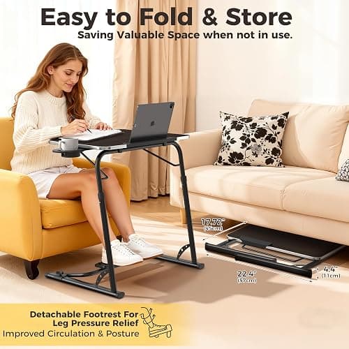 FoldWise Upgraded Folding TV Tray Table - Extra Large & Sturdy Laptop Table for Couch, Height & Angle Adjustable Desk for Dinner, Work & TV - Includes Footrest, Cup Holder, iPad Holder & Edge Stopper thumbnail 6