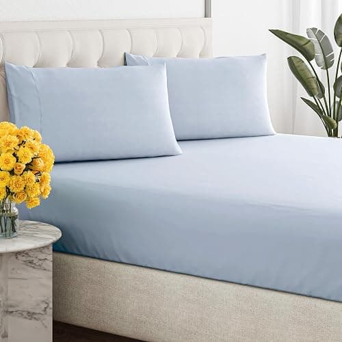 Sleepy Town Queen Size Bed Sheets - 3 Piece - NO Flat Sheet Included - Queen Sheet Set - Soft, Comfy & Cooling - Easy Care - Wrinkle & Fade Free - Brushed Microfiber - Deep Pocket Sheets (Sky Blue) - Image 1
