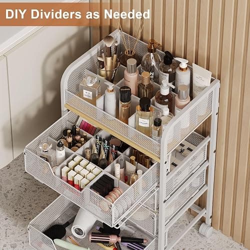 5-Tier Craft Organizer Cart with 5 Sets of DIY Dividers,Craft Organizers and Storage with Drawers,Lockable Wheels Rolling Utility Cart on Wheels,Art Supply Organizer,Ideal for Studio,Office,White thumbnail 5
