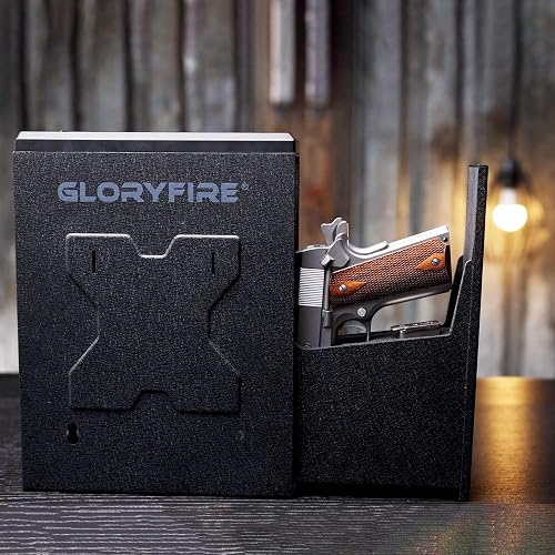 GLORYFIRE Gun Safe Biometric Pistol Safe, Mounted Nightstand Quick Access Handgun Safe and Gun Lock Box for Car, Truck, Desk, Bedside, Wall with Security Fingerprint, Key Access, PIN Code thumbnail 6