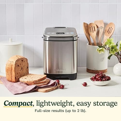 Cuisinart Bread Maker Machine, Stainless Steel Automatic Bread Machine with 12 Menu Options, 3 Loaf Sizes up to 2 Lb., 3 Crust Colors, Removable Nonstick Baking Pan & Kneading Paddle, CBK-110NAS | 12 Programs, 1/1.5/2-Lb Loaves, 3 Crust Colors, 13-Hr Delay, Removable Nonstick Pan and Paddle, Viewing Window thumbnail 2