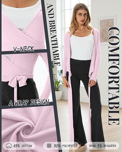 Oakgarden 3 Pack Women's Tie Wrap Tops, Long Sleeve Workout Ballet Yoga Pilates Shirts Deep V Neck Tie Front Y2k Blouses thumbnail 5