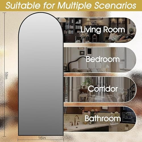NBGV 59"x16" Floor Mirror Full Length, Arched Full Length Mirror with Stand, Full Body Mirrors for Bedroom Living Room or Cloakroom Black thumbnail 5