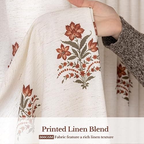 THREE GIRLS Pinch Pleated Curtains Light Filtering Red Floral Curtains for Living Room Bedroom Dining Room 84 Inches Luxury Linen Drapes Farmhouse Window Curtains with Hooks - 2 Panels Set, 40" x 84" thumbnail 9