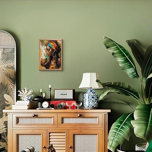 Framed African American Woman Wall Art Modern Colorful Black Woman Canvas Prints Coffee Afrocentric Girl Posters Pictures Fashion African Tribal Girl Wall Decor Painting Ready To Hang 8x10in Framed thumbnail 4