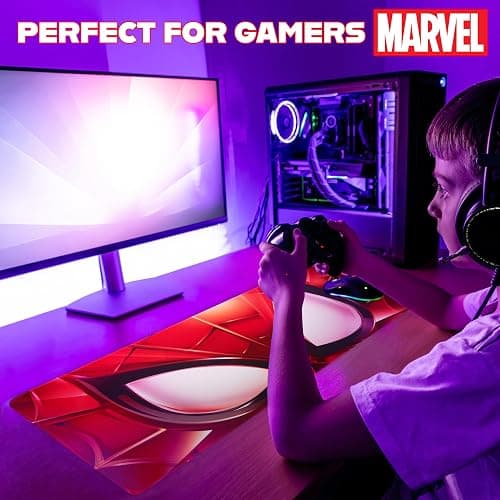 Marvel Spiderman Desk Mat Large Mouse Mat 31.2 x 13.9” Desk Protector Mat PC Laptop Keyboard Gaming & Office Supplies Non Slip - Spiderman Gifts for Men (Red Spiderman) thumbnail 6