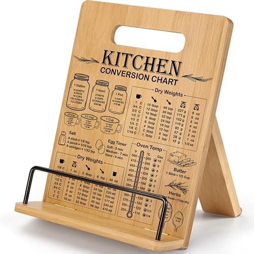 Bamboo Cookbook Stand for Kitchen Counter, Adjustable Recipe Book Holder | Cookbook Holder with Measurement Conversion Chart, Essential Accessories Women Gift for Birthday Christmas Cooking Lover - Image 1