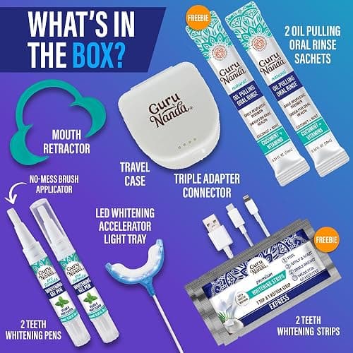 GuruNanda Premium Teeth Whitening Kit with Wired LED Light & Whitening Pen, Works with iPhone & Android, Helps Remove Surface Stains from Coffee, Food, Soda thumbnail 6