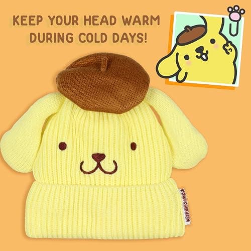 Sanrio Pompompurin Beanie Hello Kitty and Friends Pompompurin Embroidered Character Cuffed Beanie Cap Hat OSFM for Men and Women thumbnail 5