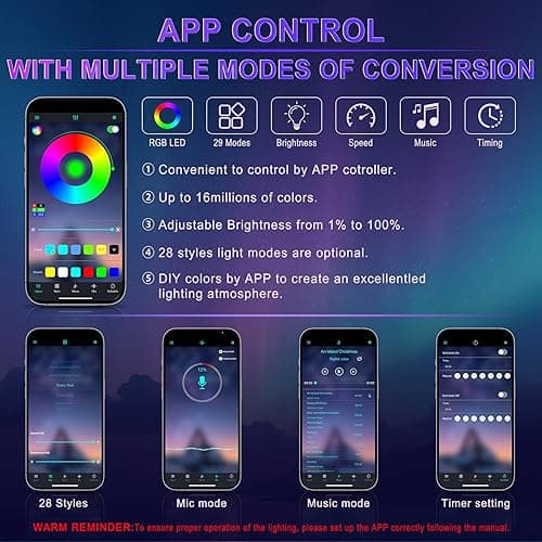 LivTee Smart LED Car Lights Interior with USB Port, LED Strip Fiber Optic Ambient Lighting Car, Wireless App Control, Sync to Music, Car Decorations Interior Accessories Gifts for Women Men, 6 in 1 thumbnail 4