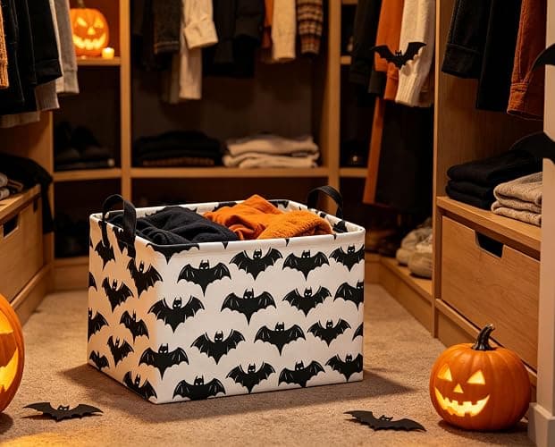 DDBASKET Halloween Basket Empty for Rectangular bat Storage Bins Organizer Bin Box Cute Bat Room Decor for Home(Black Bats) thumbnail 6