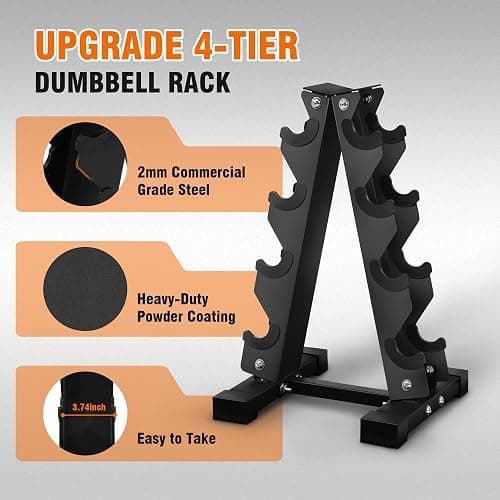 Fitvids Rubber Coated Hex Dumbbell Set with Storage Rack, 100/150/200/550 LB Hand Weight Set with Anti-Slip Grip for Home Gym thumbnail 5