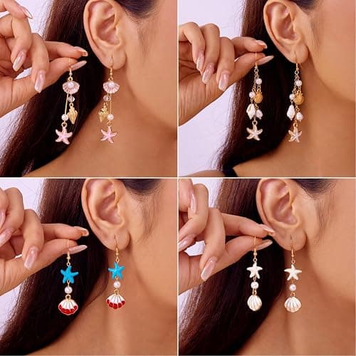 Starfish Earrings Gold Beach Jewelry for Women Pink Conch Shell Earrings Puka Cowrie Seashell Earring Summer Vacation Earring Ocean Jewelry thumbnail 8
