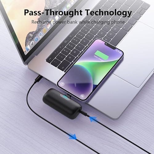 Mini Portable Charger for iPhone,Upgraded 5000mAh PD Fast Charging Battery Pack,LCD Display Cute Power Bank Portable Phone Charger for iPhone 14/14 Pro Max/13/13 Pro/12 Pro/11/XS/XR/X/8/7/6-Black thumbnail 5