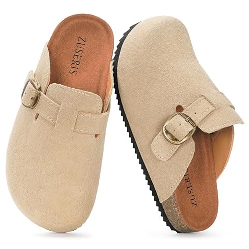 Kids Suede Clogs Boys Girls Cork Footbed Potato Shoes Classic Slip On Leather Mules Children Indoor Outdoor Sandals with Adjustable Buckle - Image 1
