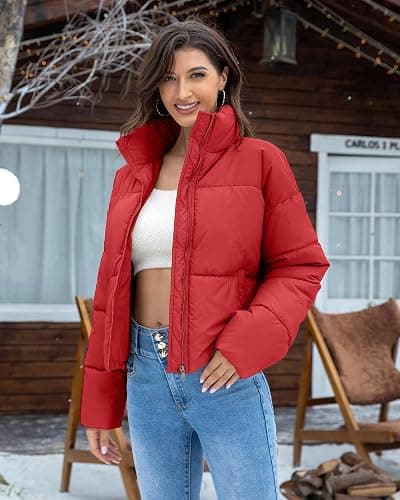 Cityork Women's Winter Quilted Jackets Casual Long Sleeve Puffer Coat Padded Outwear with Pockets thumbnail 5