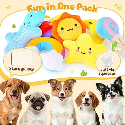 KIPRITII Whimsical Squeaky Dog Toys for Small Dogs & Puppies – Plush Toys Pack with Storage Bag, 9 Pcs Stuffed Puppy Chew Toys with Squeakers to Relieve Boredom thumbnail 2