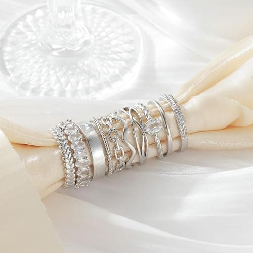 PLOMFOV Gold Plated Stackable Rings - Wedding Bands & Eternity Rings, Dainty 14K Gold Plated, Thin & Simple, Trendy Thumb Stacking Ring Pack (Size 12/11/10/9/8/7/6/5/4) thumbnail 5