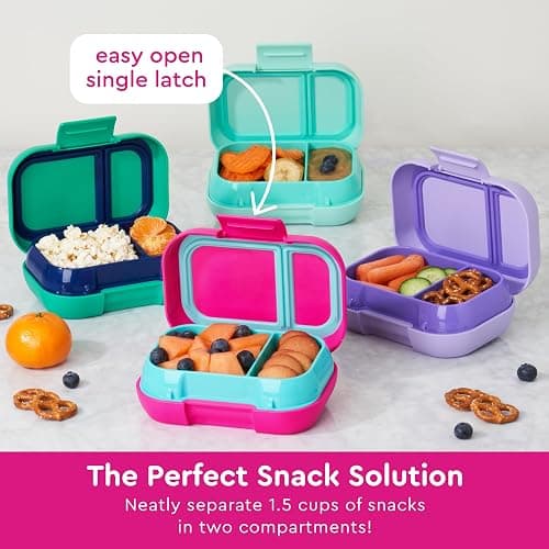 Bentgo Kids Snack - 2 Compartment Leak-Proof Bento Box Container for Snacks and Small Meals, Easy-Open Latch, Dishwasher Safe, BPA-Free for School, Daycare, & Sports - Ideal for Ages 3+ (Fuchsia/Teal) thumbnail 5